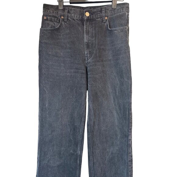 ZARA Size 6 Frayed Hem Straight Leg Jeans Black Denim Wash - Picture 4 of 11